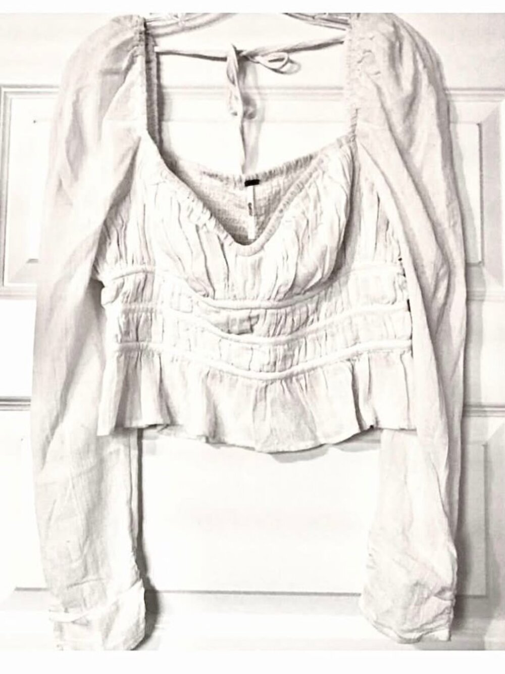 NWT FREE PEOPLE Chloe Ivory Cropped Peplum Smocked Peasant Top M - Picture 6 of 8